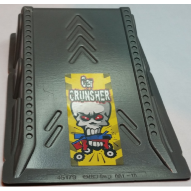 dark bluish gray baseplate raised ramp 9 x 15 x 2 1 3 with skull and car crunsher pattern sticker - set 8182