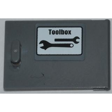 dark bluish gray container cupboard 2 x 3 x 2 door with toolbox and 2 wrenches pattern model right side sticker - set 9457
