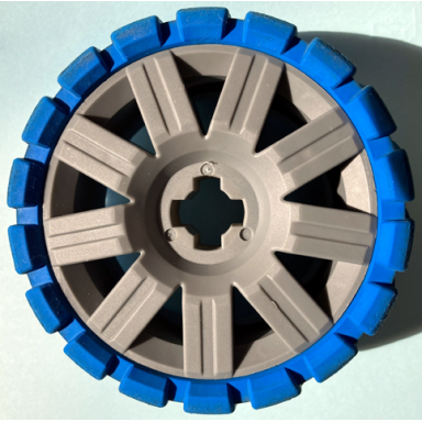 dark bluish gray wheel 72 x 34 with blue tire 94 x 40 balloon offset tread