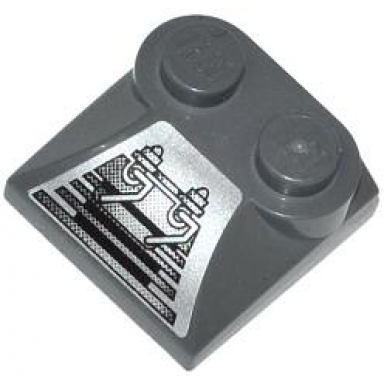 dark bluish gray slope curved 2 x 2 x 2 3 with 2 studs and curved sides with grille mechanics pattern model right sticker - set 8132