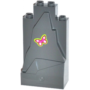 dark bluish gray rock panel 2 x 4 x 6 with magenta and white butterfly pattern sticker - set 41033