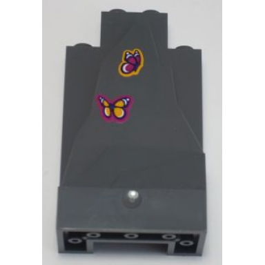 dark bluish gray rock panel 2 x 4 x 6 with magenta butterfly and bright light orange butterfly pattern stickers - set 41121