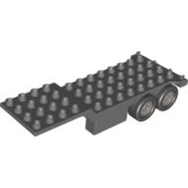 dark bluish gray duplo trailer four rear wheels elevated front end 4 x 12 studs with gate hinge