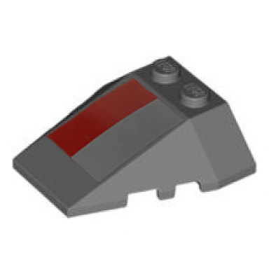 dark bluish gray wedge 4 x 4 triple with stud notches with dark bluish gray and dark red stripe pattern sticker - set 10195