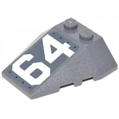 dark bluish gray wedge 4 x 4 triple with stud notches with white 64 on dark bluish gray background pattern model left side sticker - set 76042