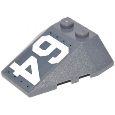dark bluish gray wedge 4 x 4 triple with stud notches with white 64 on dark bluish gray background pattern model right side sticker - set 76042