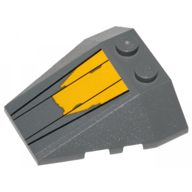 dark bluish gray wedge 4 x 4 triple with stud notches with jedi starfighter hull plates with yellow peeling paint pattern sticker - set 75214