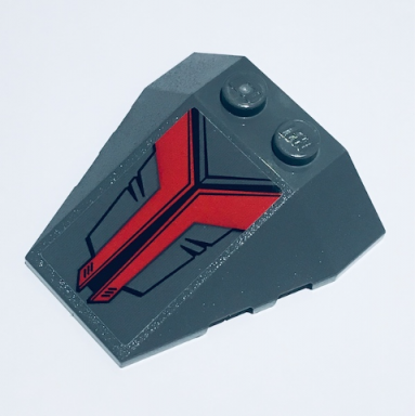 dark bluish gray wedge 4 x 4 triple with stud notches with black and red triangle pattern sticker - set 76079