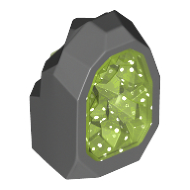 dark bluish gray rock 1 x 1 geode with molded glitter trans-bright green crystals pattern