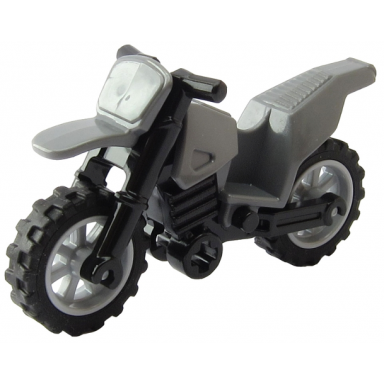dark bluish gray motorcycle dirt bike with black chassis long fairing mounts and light bluish gray wheels