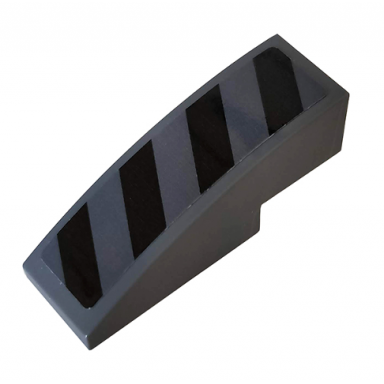 dark bluish gray slope curved 3 x 1 with black and dark bluish gray danger stripes pattern sticker - set 76100
