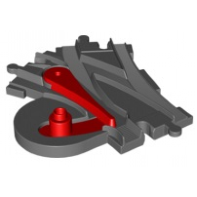dark bluish gray duplo train track switcher with red switch