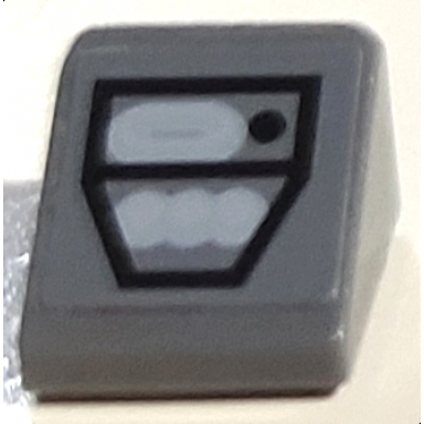 dark bluish gray slope 30 1 x 1 x 2 3 with black outline around gray controls pattern sticker - set 6210