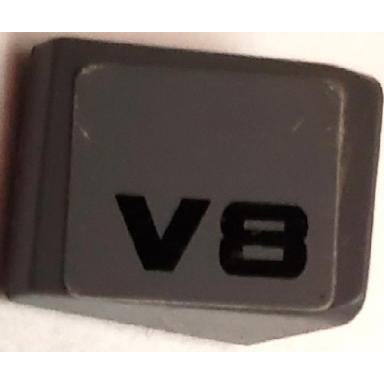 dark bluish gray slope 30 1 x 1 x 2 3 with black v8 pattern model left side sticker - set 8154