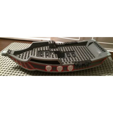 dark bluish gray duplo boat hull 14 x 31 top section with red trim and white skulls
