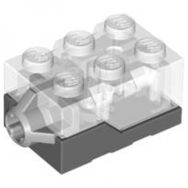dark bluish gray electric light brick 2 x 3 x 1 1 3 with trans-clear top and yellow led light glows orange
