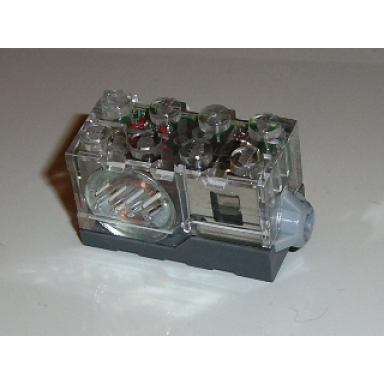 dark bluish gray electric sound brick 2 x 4 x 2 with trans-clear top and klaxon alarm sound