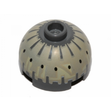 dark bluish gray brick round 2 x 2 dome top with black spots on tan pattern buzz droid