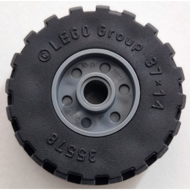 dark bluish gray wheel 18mm d x 14mm with pin hole fake bolts and shallow spokes with black tire 37 x 14 55981 35578