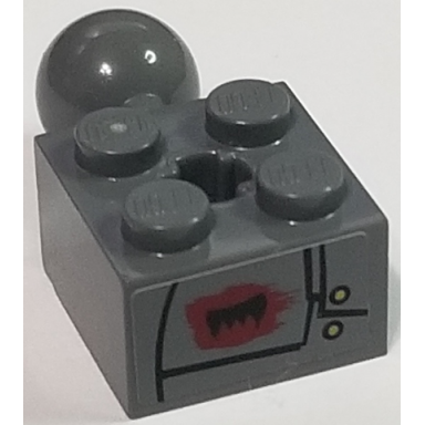 dark bluish gray technic brick modified 2 x 2 with ball and axle hole with black fang and bolted plates pattern model right side sticker - set 70012-2