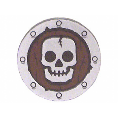 dark bluish gray minifigure shield circular round flat face with skull pattern