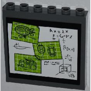 dark bluish gray panel 1 x 6 x 5 with drawings and equations on whiteboard pattern sticker - set 79103