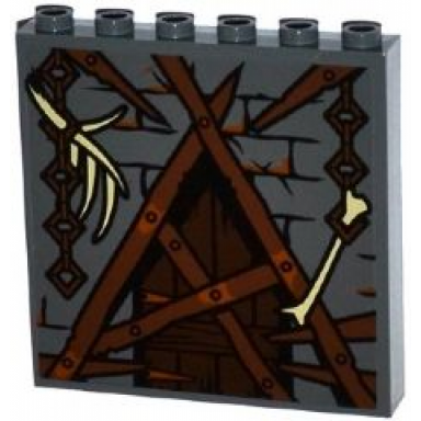 dark bluish gray panel 1 x 6 x 5 with bricks barricaded door and bones on chains pattern sticker - set 79014