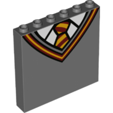 dark bluish gray panel 1 x 6 x 5 with bright light orange and dark red v-neck collar and tie and white undershirt pattern gryffindor sweater