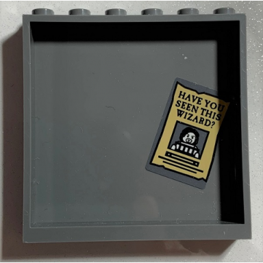 dark bluish gray panel 1 x 6 x 5 with black have you seen this wizard? on tan poster pattern on inside sticker - set 75978