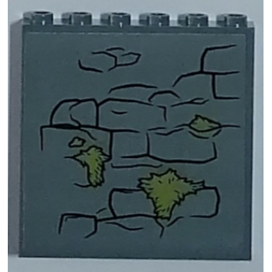 dark bluish gray panel 1 x 6 x 5 with stone wall and green moss pattern sticker - set 75947