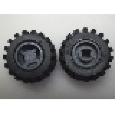 dark bluish gray wheel 11mm d x 12mm hole notched for wheels holder pin with black tire 21mm d x 12mm - offset tread small wide 6014b 6015