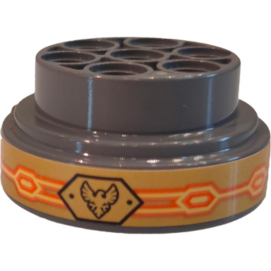 dark bluish gray wheel 31mm d x 15mm technic with birds with raised wings orange and yellow lines and hexagons pattern stickers - set 72004