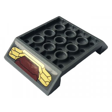 dark bluish gray slope inverted 45 6 x 4 double with 4 x 4 cutout and 3 holes with gold and dark red iron man hulkbuster armor pattern stickers - set 76164
