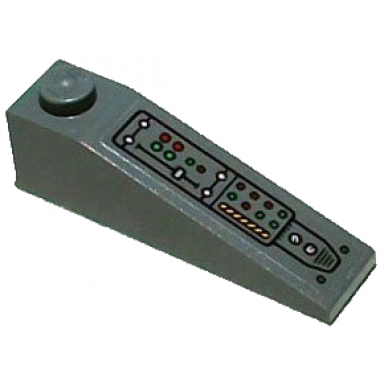 dark bluish gray slope 18 4 x 1 with control panel with buttons lights knobs and grille pattern model right side sticker - set 76265
