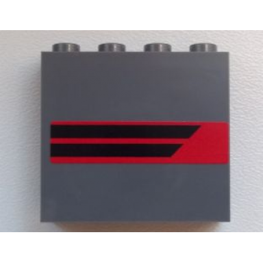 dark bluish gray panel 1 x 4 x 3 with side supports - hollow studs with two black horizontal stripes on red background pattern model left side sticker - set 60008