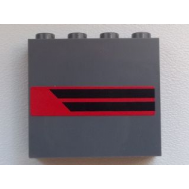 dark bluish gray panel 1 x 4 x 3 with side supports - hollow studs with two black horizontal stripes on red background pattern model right side sticker - set 60008
