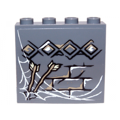 dark bluish gray panel 1 x 4 x 3 with side supports - hollow studs with diamond bricks cobweb and arrows pattern sticker - set 9473