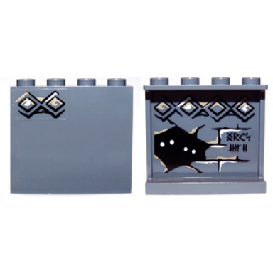 dark bluish gray panel 1 x 4 x 3 with side supports - hollow studs with diamond bricks on outside bricks runes and eyes on inside pattern stickers - set 9473