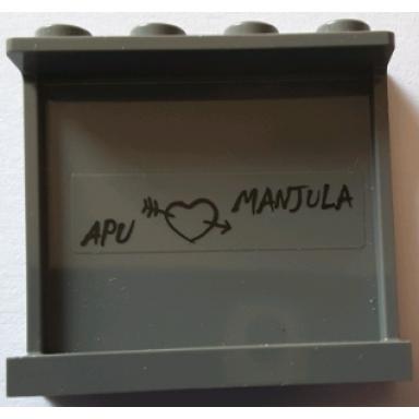 dark bluish gray panel 1 x 4 x 3 with side supports - hollow studs with apu heart and manjula pattern on inside sticker - set 71016