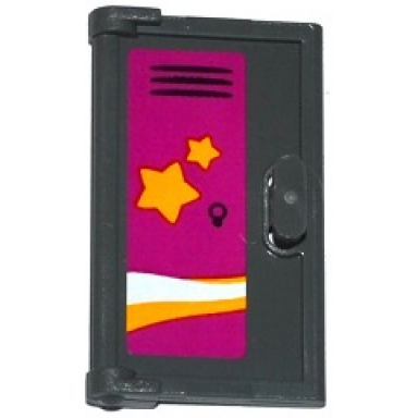 dark bluish gray door 1 x 2 x 3 with vertical handle mold for tabless frames with school locker with 2 orange stars pattern sticker - set 41005