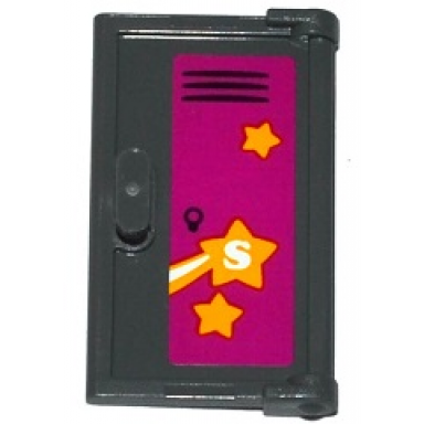dark bluish gray door 1 x 2 x 3 with vertical handle mold for tabless frames with school locker with 2 orange stars and shooting star with s pattern sticker - set 41005
