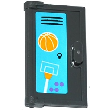 dark bluish gray door 1 x 2 x 3 with vertical handle mold for tabless frames with school locker with lavender dots basketball backboard and ball pattern sticker - set 41005