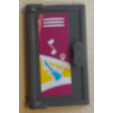 dark bluish gray door 1 x 2 x 3 with vertical handle mold for tabless frames with school locker with white music note and medium azure guitar pattern sticker - set 41134