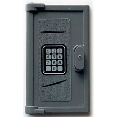 dark bluish gray door 1 x 2 x 3 with vertical handle mold for tabless frames with safe numeric keypad pattern sticker - set 70912