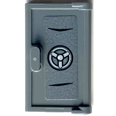 dark bluish gray door 1 x 2 x 3 with vertical handle mold for tabless frames with safe wheel handle pattern sticker - set 70912