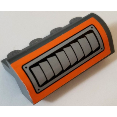 dark bluish gray slope curved 2 x 4 x 1 1 3 with 4 recessed studs with engine exhausts on orange background pattern model right side sticker - set 60103