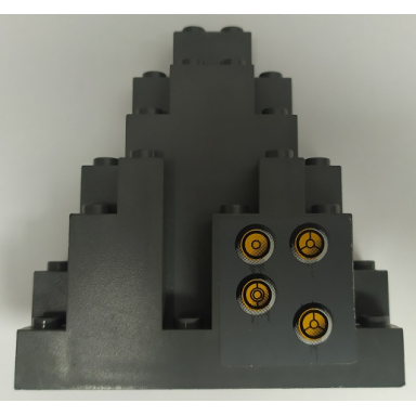 dark bluish gray rock panel 3 x 8 x 7 triangular lurp with 4 yellow circles with bionicle code pattern sticker - set 8769