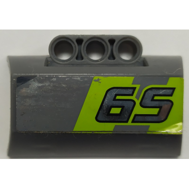 dark bluish gray technic panel engine block half side intake with silver 65 on lime stripes pattern model left side sticker - set 8496