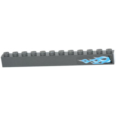dark bluish gray brick 1 x 12 with dark azure and white flame pattern on right sticker - set 70129