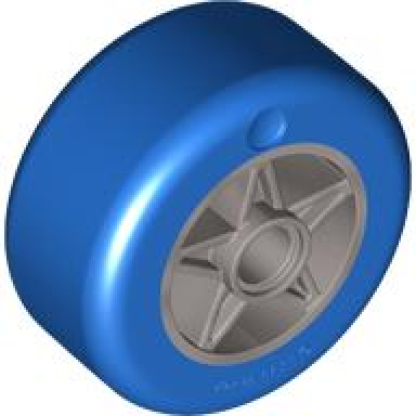 wheel 30 x 15 with pin hole with molded blue hard plastic tire pattern